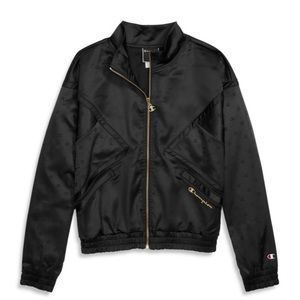 Champion Black & Gold Satin Lurex Bomber Jacket size M